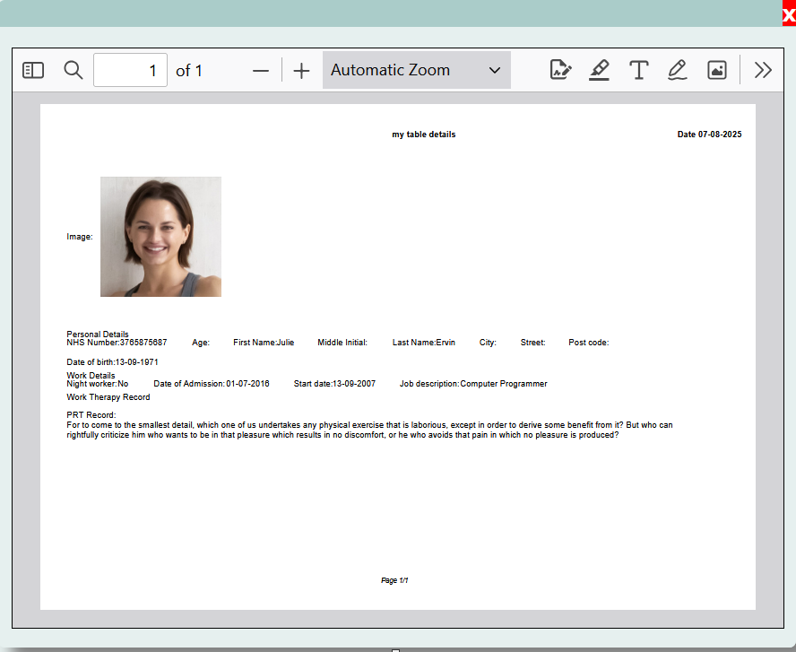 BACI Detailed Record Screen - Customizable layout with tabs
